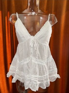 Kimchi Blue White Lace-Trim Tie-Front Camisole Top